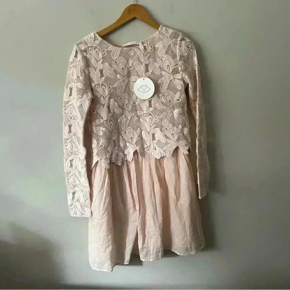 NWT See By  Chloé Layered Guipure Lace Cotton Mini Dress Pastel Blush Pink 6 - Picture 4 of 12